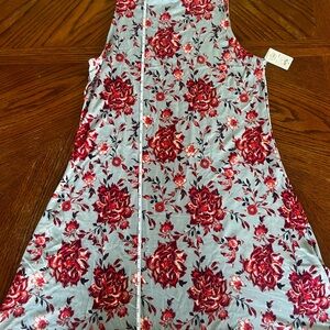 Kohl’s Mudd Sleeveless Floral Trapeze Dress Blue With Red Roses Large Brand New